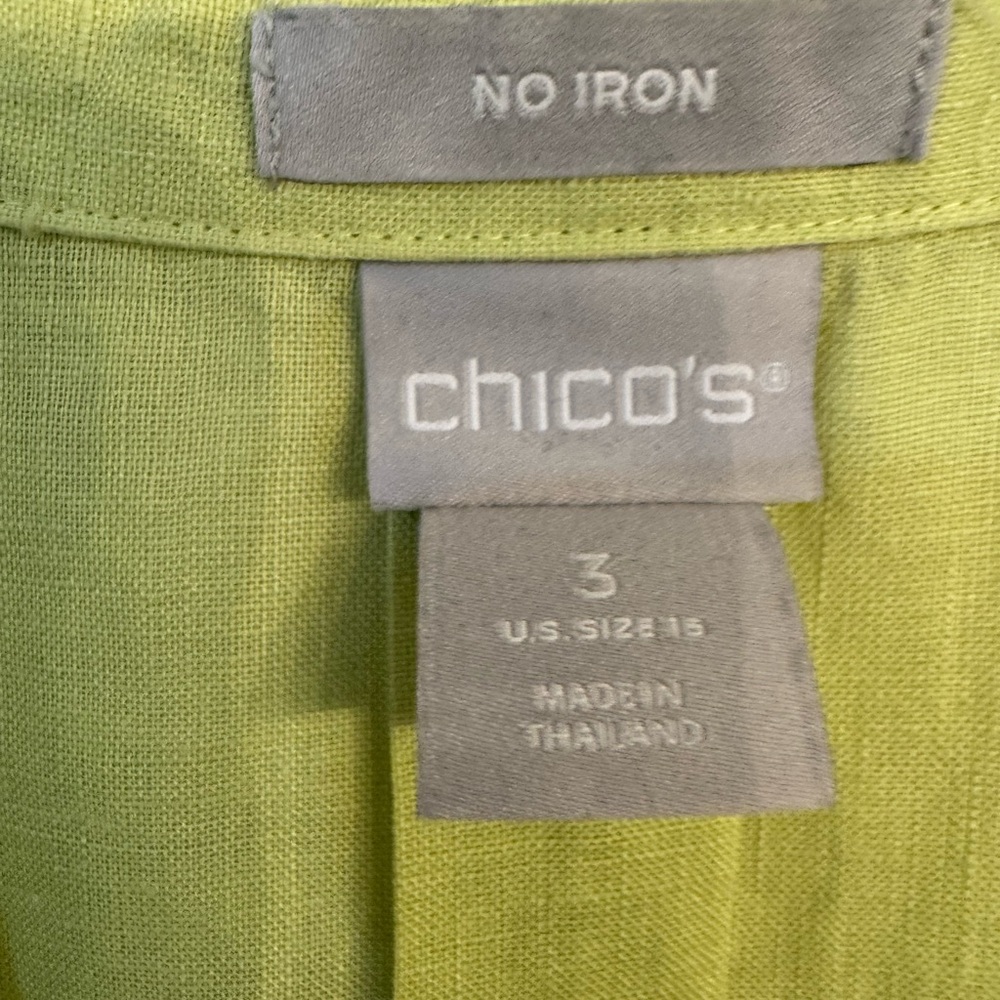 Chico’s No Iron 100% Linen Lime Green Button-Up Shirt - Picture 4 of 7